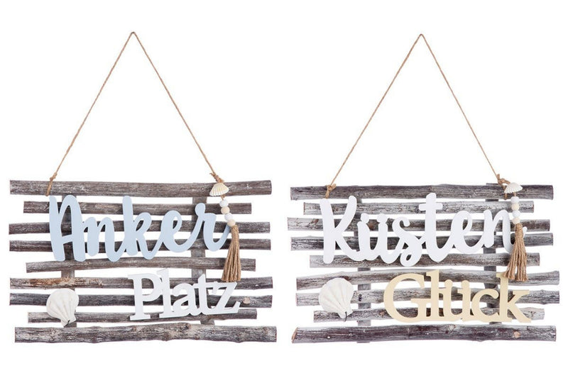 Maritimes Holzplankenschild, Modell: KÜSTENGLÜCK , Material Holz im Treibholzlook , Maße 37 x 33 x 4 cm, Naturband Aufhängung, mit Muschel Applikationen, Neidfaktor incl.