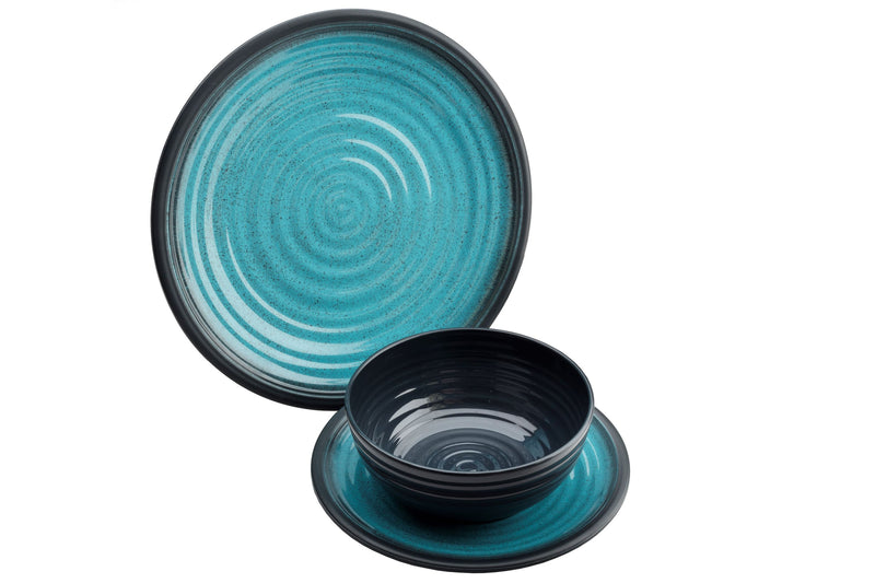 FLAMEFIELD Geschirrset Granite aqua Melamin 12tlg.