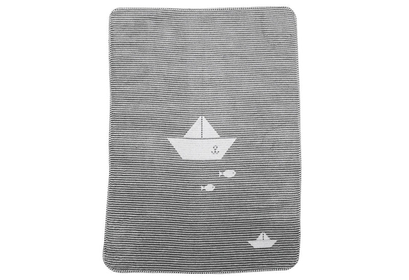 FUSSENEGGER Babydecke Panda Schiffchen 75x100cm grau