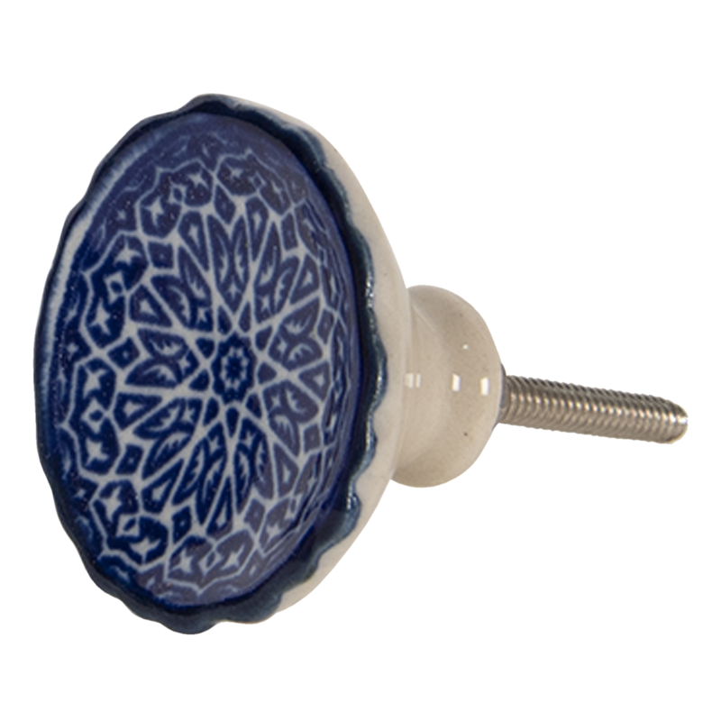 4er-Set Trend Möbelknöpfe, Modell STOCKHOLM , die Keramik mit dem blauen Blüten Muster harmonisch kombiniert, Landhausstil, Durchmesser 4 cm, Länge 4 cm ungekürzt.