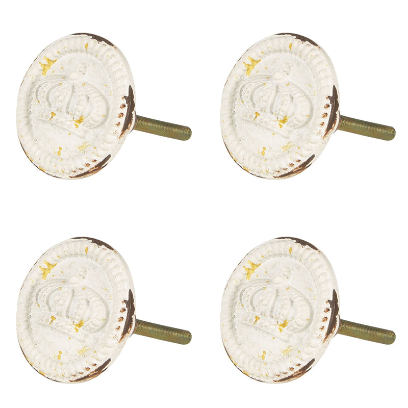 4er-Set Möbelknöpfe, Modell ROYAL SEAL, aus feinem Metall, creme antik vintage, Kronen Prägung, 4 cm Durchmesser, Vintage-Stil, als Griffe zum Aufziehen mit Dekor