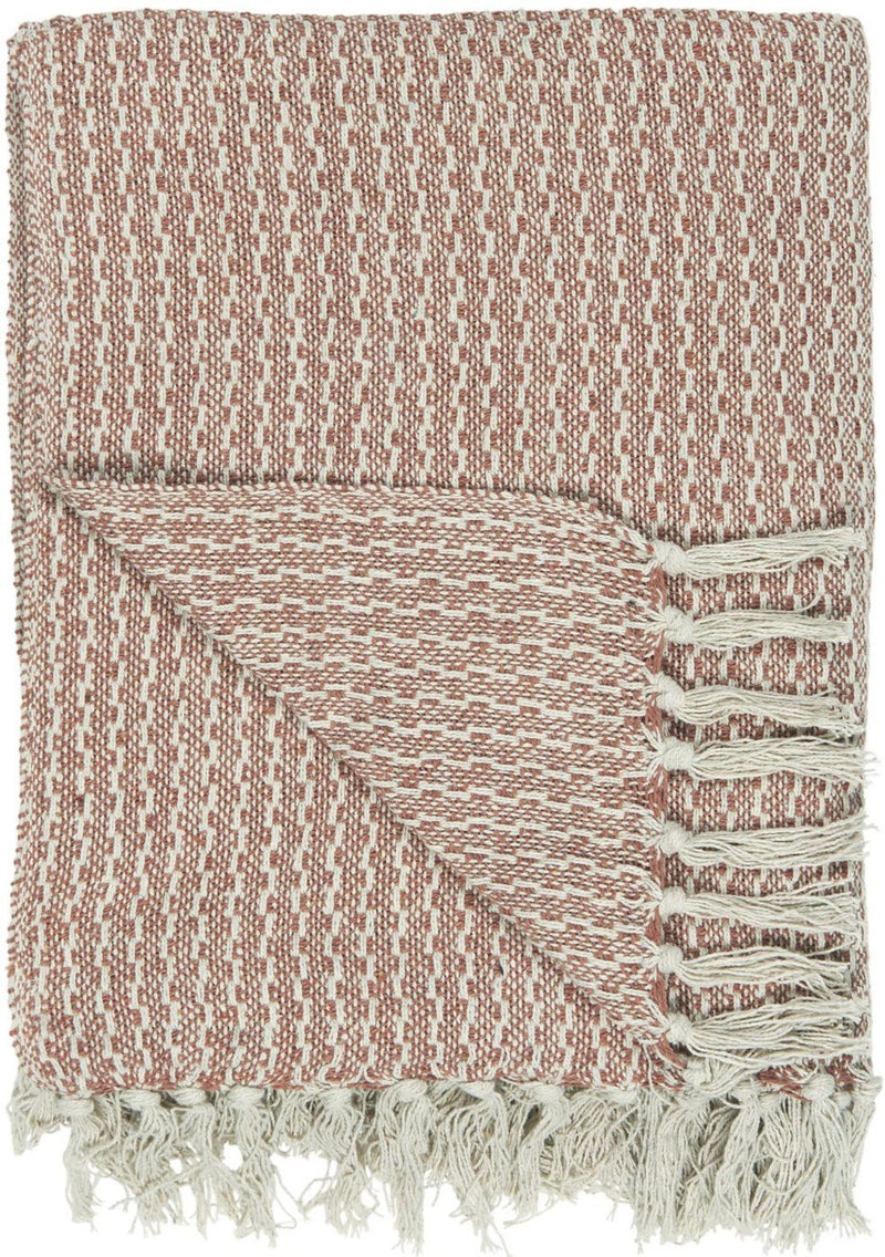 Moderne Decke aus Baumwolle, dänischer Landhausstil, Modell BURNED GARDEN, Tagesdecke leicht & angenehm, hoher Kuschelfaktor in creme rot, 160 x 130 cm, ideal für drinnen und draußen