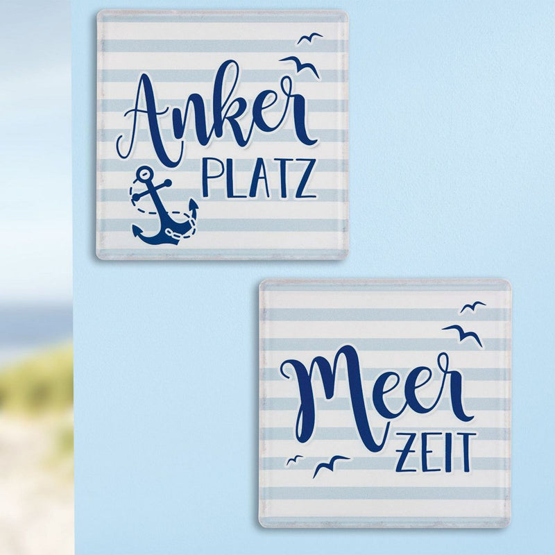 Tolles Vintage Maritimes Metallschild, Modell: MEER ZEIT, Material Metall , Maße 19 x 19 cm, weiss, blau, ideal für Garten, Terrasse, Bar, Cafe, Cafeteria oder einfach Zuhause.