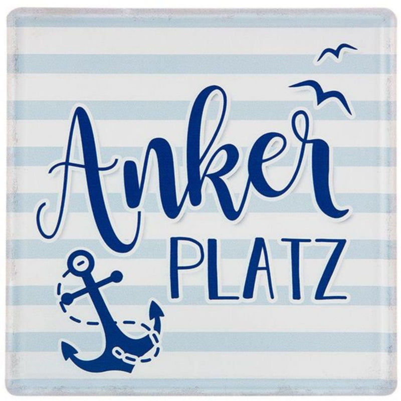 Tolles Vintage Maritimes Metallschild, Modell: ANKER PLATZ, Material Metall , Maße 19 x 19 cm, weiss, blau, ideal für Garten, Terrasse, Bar, Cafe, Cafeteria oder einfach Zuhause.