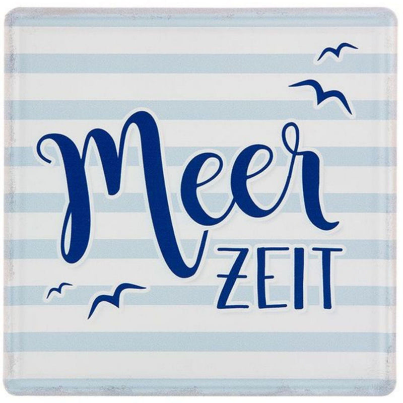 Tolles Vintage Maritimes Metallschild, Modell: MEER ZEIT, Material Metall , Maße 19 x 19 cm, weiss, blau, ideal für Garten, Terrasse, Bar, Cafe, Cafeteria oder einfach Zuhause.