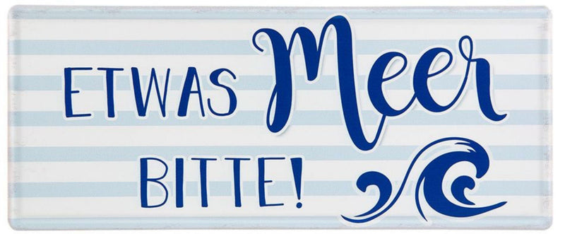 Grosses Vintage Maritimes Metallschild, Modell: ETWAS MEER BITTE, Material Metall , Maße 35 x 15 cm, weiss, blau, ideal für Garten, Terrasse, Bar, Cafe, Cafeteria oder einfach Zuhause.