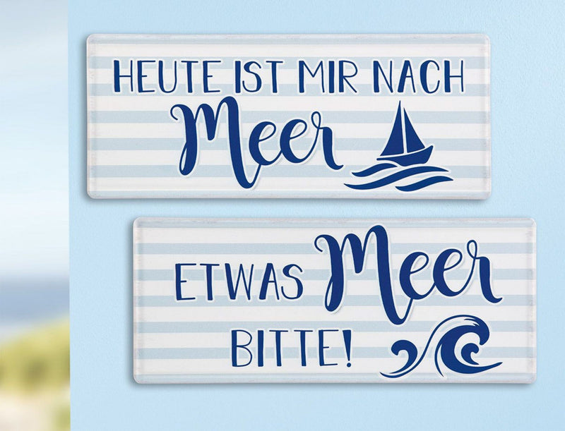 Grosses Vintage Maritimes Metallschild, Modell: ETWAS MEER BITTE, Material Metall , Maße 35 x 15 cm, weiss, blau, ideal für Garten, Terrasse, Bar, Cafe, Cafeteria oder einfach Zuhause.