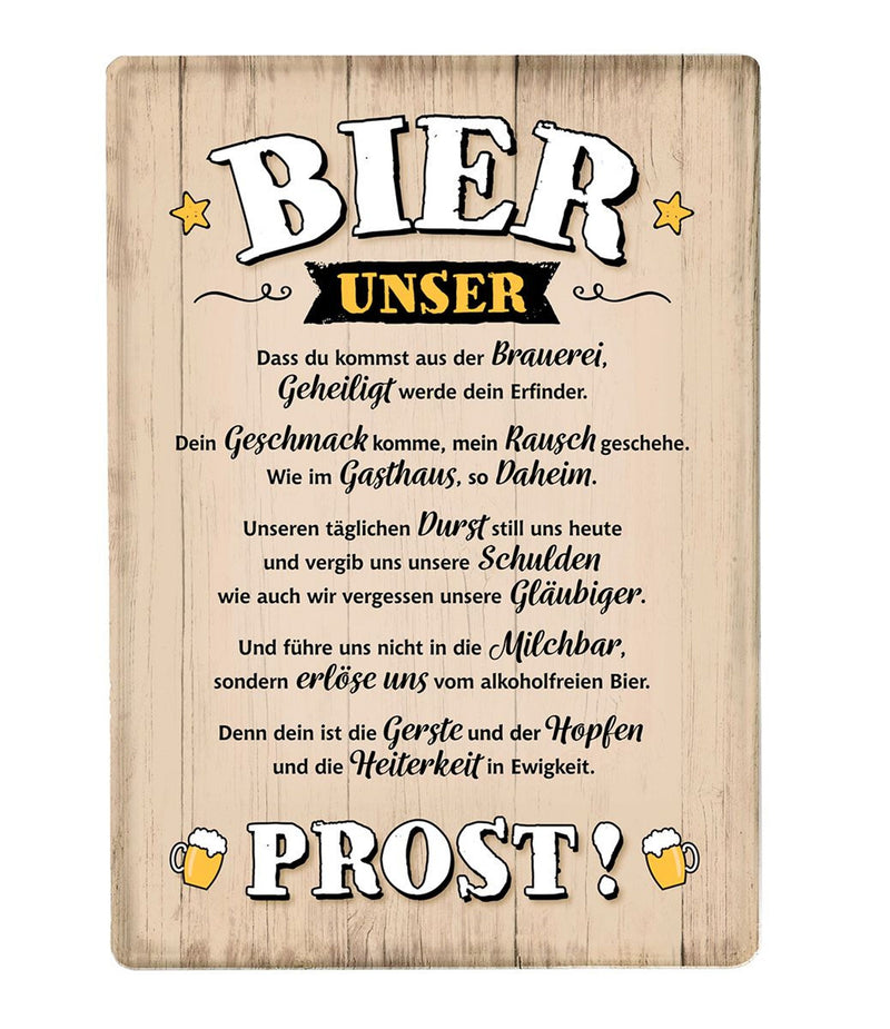 Großes tolles Bier Freunde Metallschild, Modell: BIER UNSER , Maße 42 x 30 cm, creme weiß, ideal für Bier Liebhaber oder solche die es werden wollen, perfekte Geschenkidee oder Mitbringsel