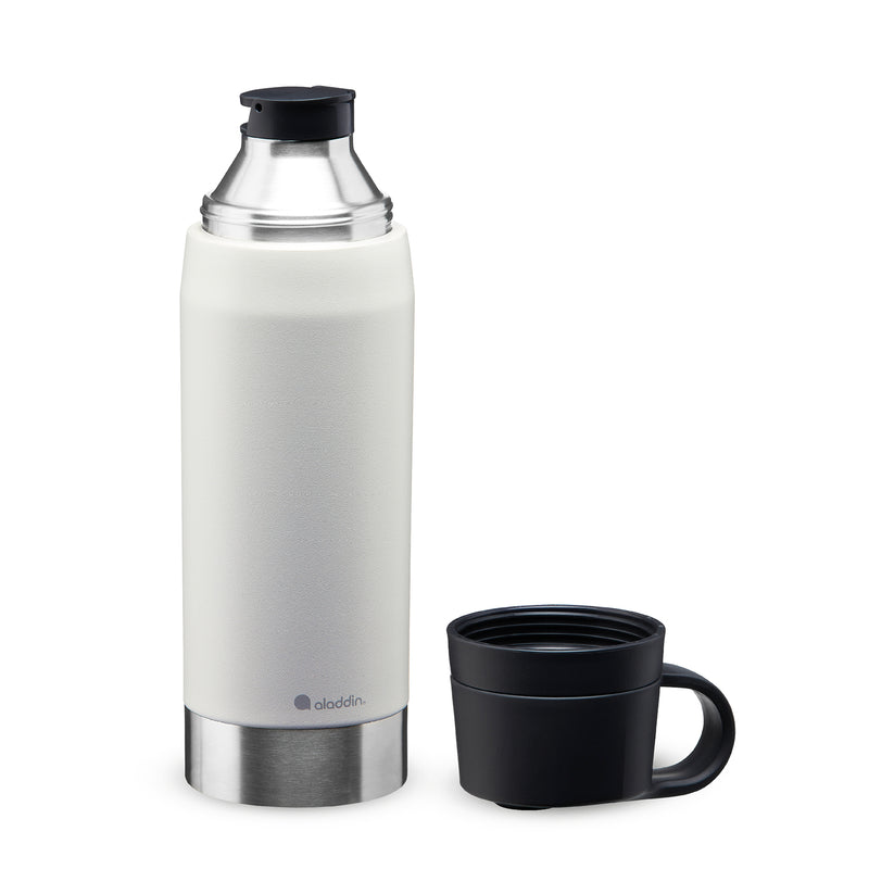 Hochwertige Isolierkanne mit 2 Tassen, hält Getränke besonders lange heiß und kalt.