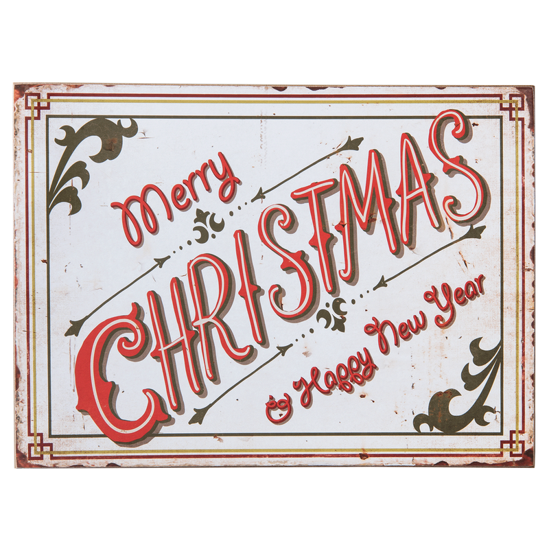 Weihnachts Wandbild mit Hinweis auf Frohe Weihnacht: MERRY CHRISTMAS, Material Holz , Maße 40 x 30 cm, Clayre & Eef Markenartikel, Farbe rot weiß