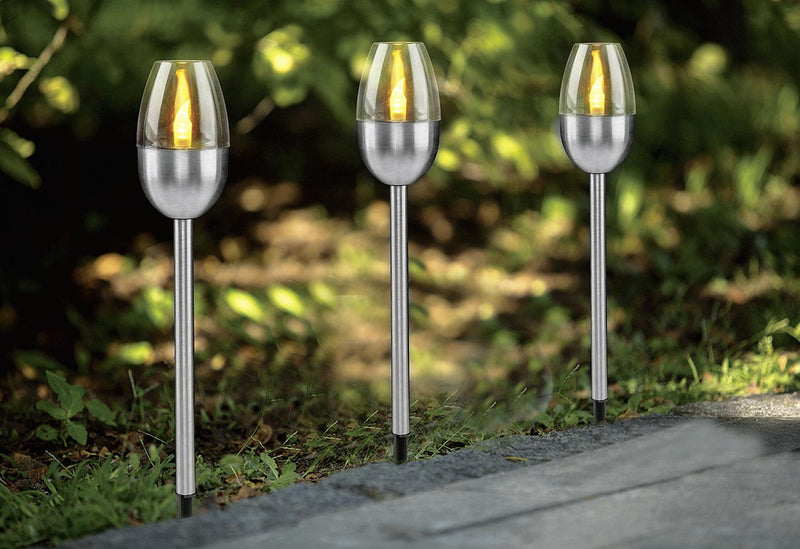 F-H-S Gartenfackel Solar Edelstahl ø6cm H39cm 3er Satz