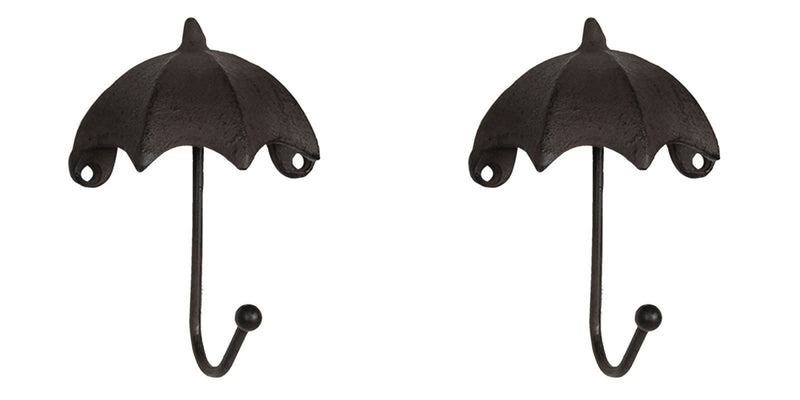 Vintage 2er Set Wandhaken in Form von Regenschirmen, Modell UMBRELLA COUNTRY, Gusseisen mit abgerundeter Aufnahme, je Haken 13 x 10 x 5 cm