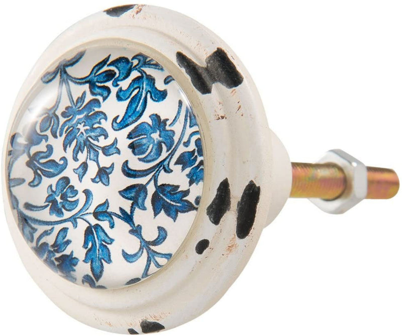 4er-Set Vintage Möbelknöpfe, Modell LUZERN , Metall und Glas harmonisch kombiniert, Landhausstil gemustert, Durchmesser 4 cm, Länge 7 cm ungekürzt.