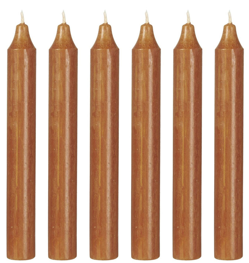 Tafelkerzen 6 er Set, klassische Stabkerzen im Landhauslook. Farbe KARAMELL, 2,2 cm Durchmesser, Höhe 18 cm