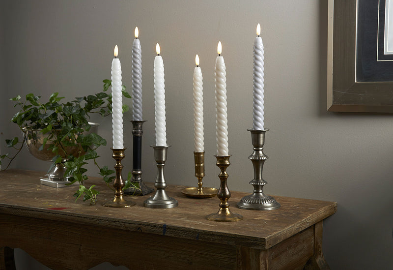 STAR TRADING LED-Echtwachs-Leuchterkerze Flamme Swirl Antique 25x2,3cm weiß 2Stück