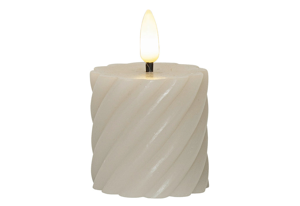 STAR TRADING LED-Echtwachs-Kerze Flamme Swirl Votive 7,5x5cm beige 2Stück