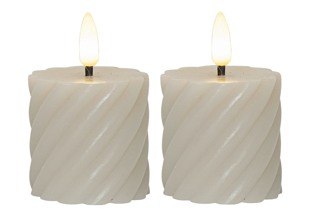 STAR TRADING LED-Echtwachs-Kerze Flamme Swirl Votive 7,5x5cm beige 2Stück