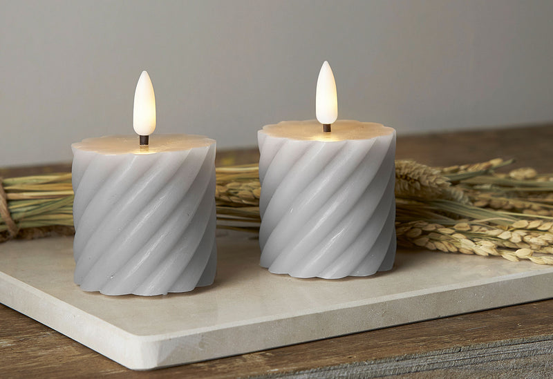 STAR TRADING LED-Echtwachs-Kerze Flamme Swirl Votive 7,5x5cm grau 2Stück