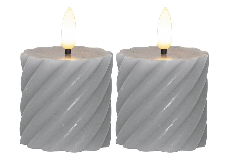 STAR TRADING LED-Echtwachs-Kerze Flamme Swirl Votive 7,5x5cm grau 2Stück
