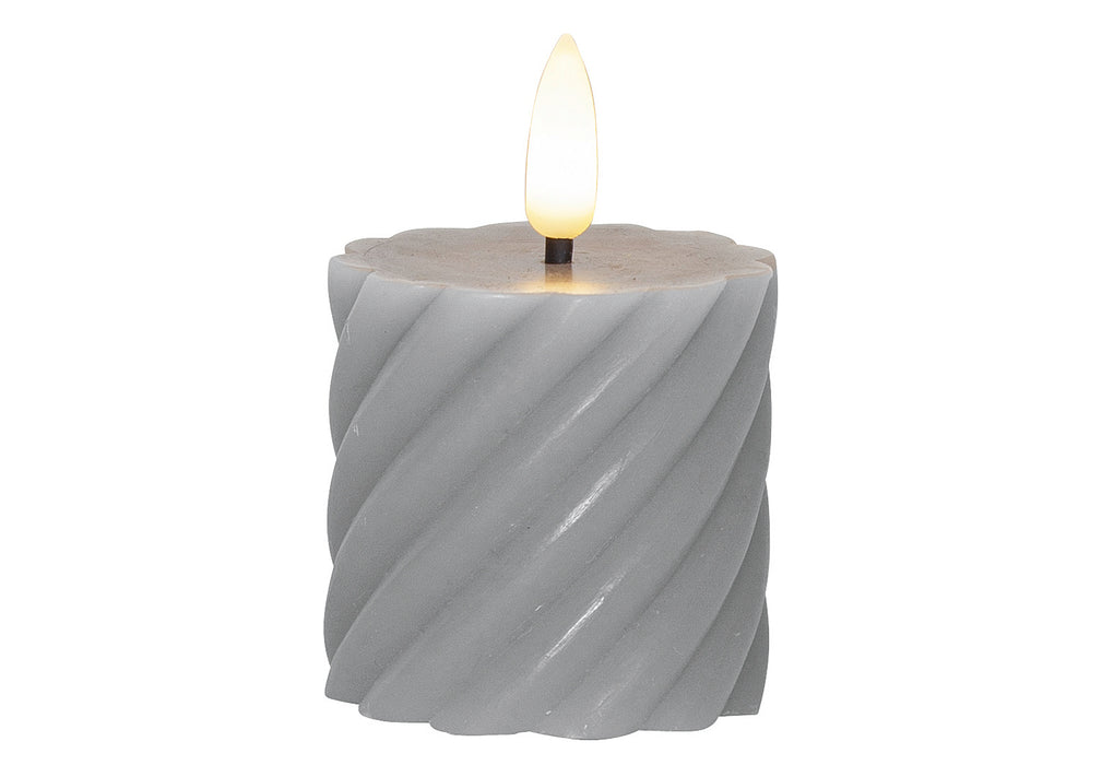 STAR TRADING LED-Echtwachs-Kerze Flamme Swirl Votive 7,5x5cm grau 2Stück