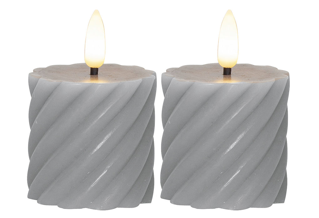 STAR TRADING LED-Echtwachs-Kerze Flamme Swirl Votive 7,5x5cm grau 2Stück