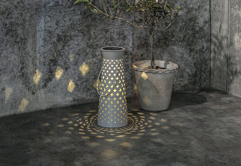 STAR TRADING LED Solar Deko Romby Laterne 13x32cm grau