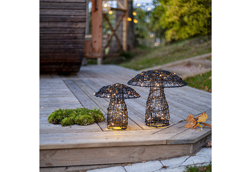 STAR TRADING LED Dekoration Pilz Rattan Batterie Timer Outdoor 27x25cm schwarz