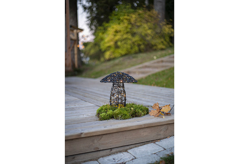 STAR TRADING LED Dekoration Pilz Rattan Batterie Timer Outdoor 27x25cm schwarz