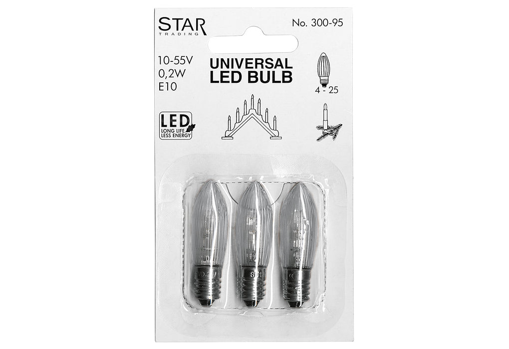 STAR TRADING Riffelkerze LED für 7 flammigen Stimmungsleuchter klar E10 10-46V 0,1 W 3er Karte