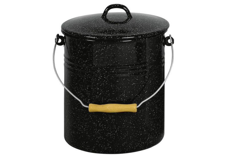 KARL KRÜGER Eimer mit Deckel 10 l 32cm Ø25cm emailliert schwarz gesprenkelt