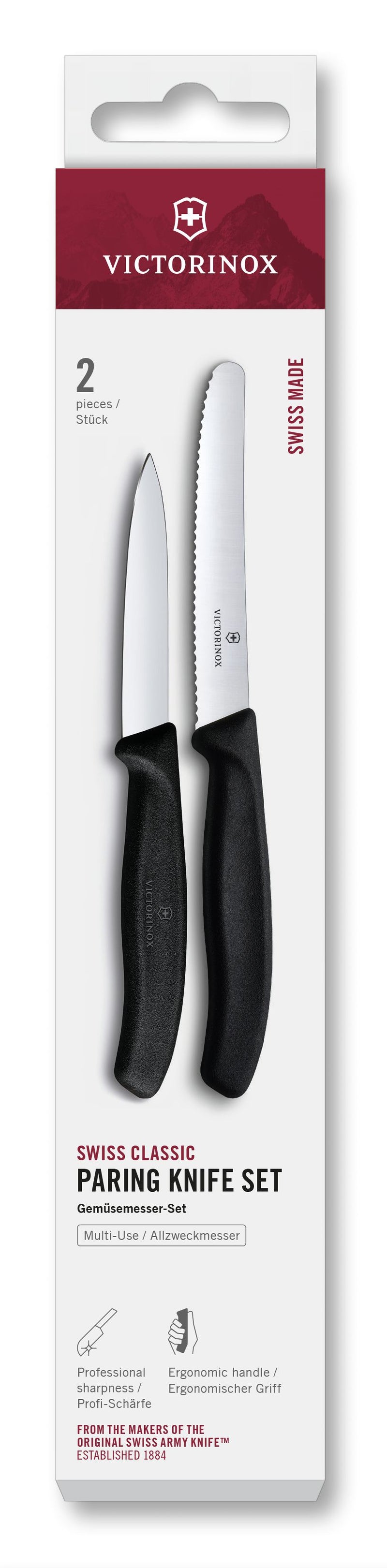 VICTORINOX Gemüsemesser Set gerade/Wellen schwarz 2teilig