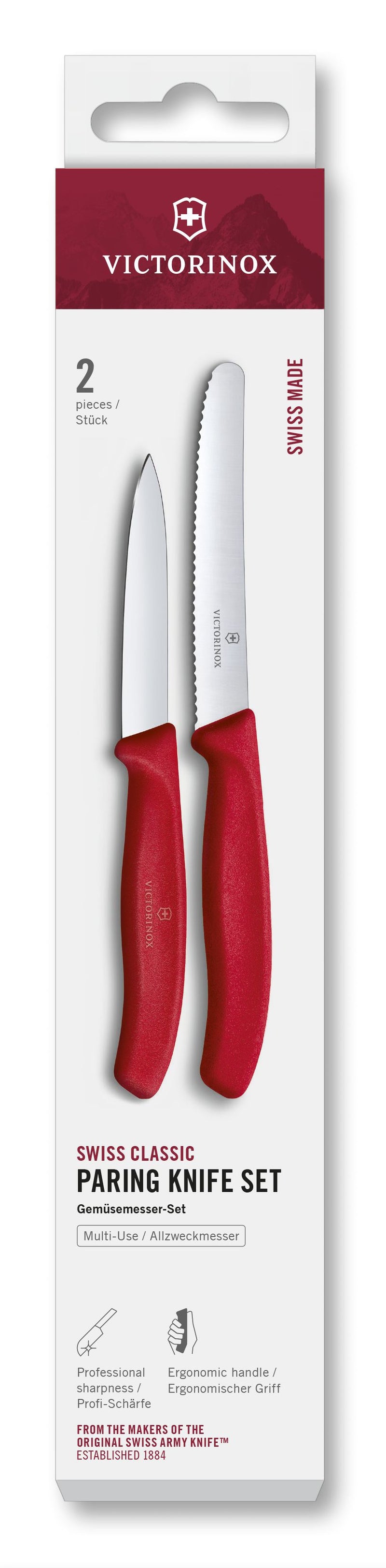 VICTORINOX Gemüsemesser Set gerade/Wellen rot 2teilig