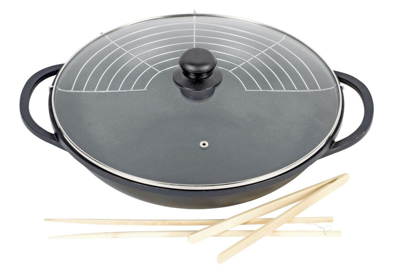 KARL KRÜGER Wok Leipzig Ø36cm Aluguss mit Glasdeckel und Zubehör