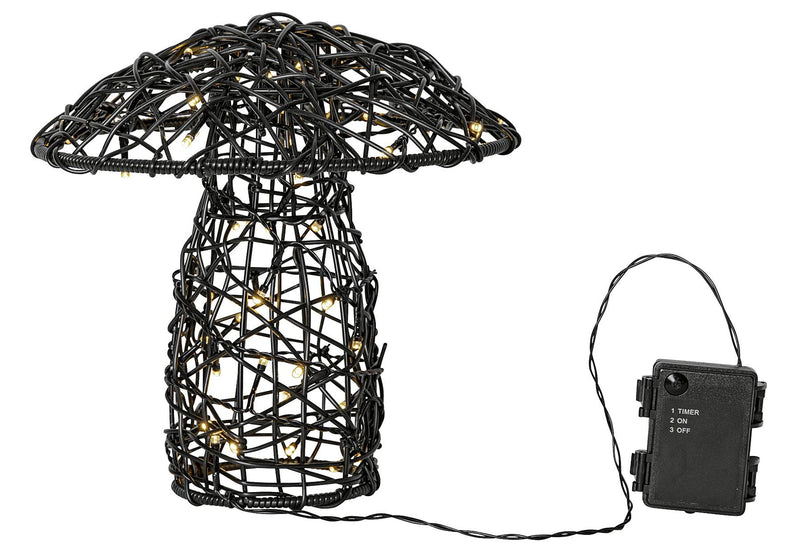 STAR TRADING LED Dekoration Pilz Rattan Batterie Timer Outdoor 27x25cm schwarz