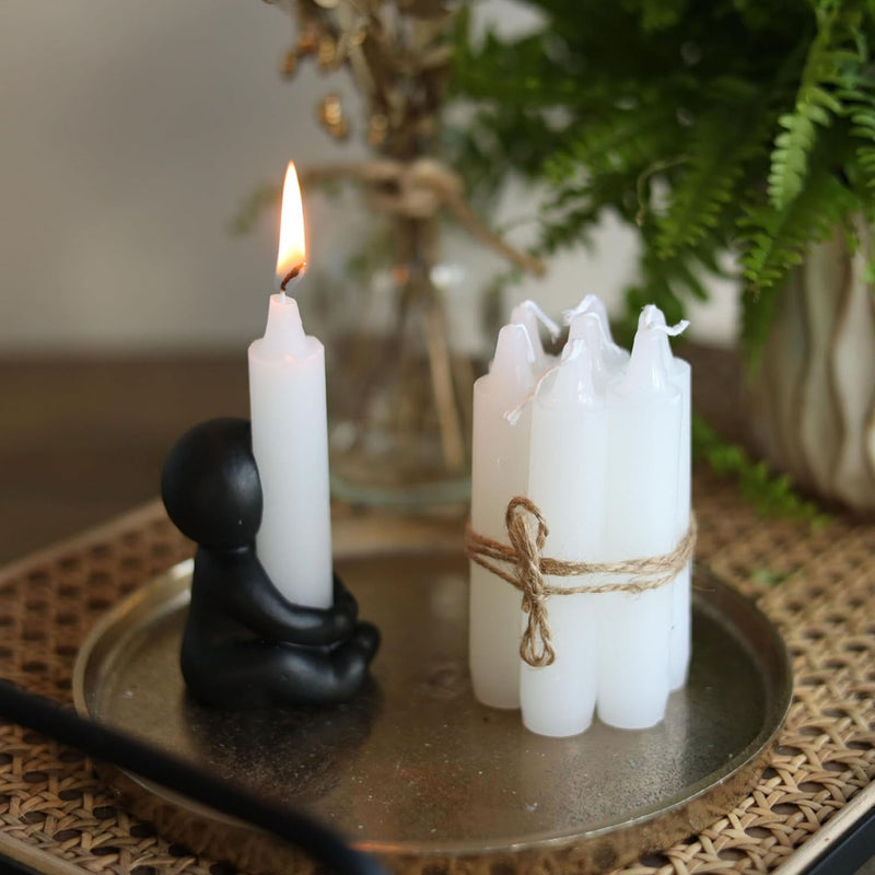 Stabkerzen 10er Set im eleganten Stil, Farbe WEISS, 2,2 cm Durchmesser, Höhe 11 cm, ca. 4 Stunden Brennzeit, Ruß- und tropffrei