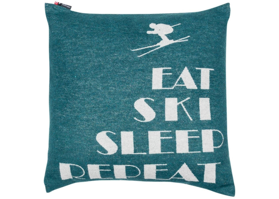 Kissenhülle "Eat Ski Sleep Repeat" tannengrün / 50x50 cm