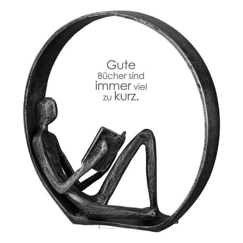 Themen Figur, Skulptur mit Spruch und Weisheit, GUTE BÜCHER.. , aus Eisen antik finish silberfarben, durch wundervolles Design in Szene gesetzt, 19 x 17 x 9 cm