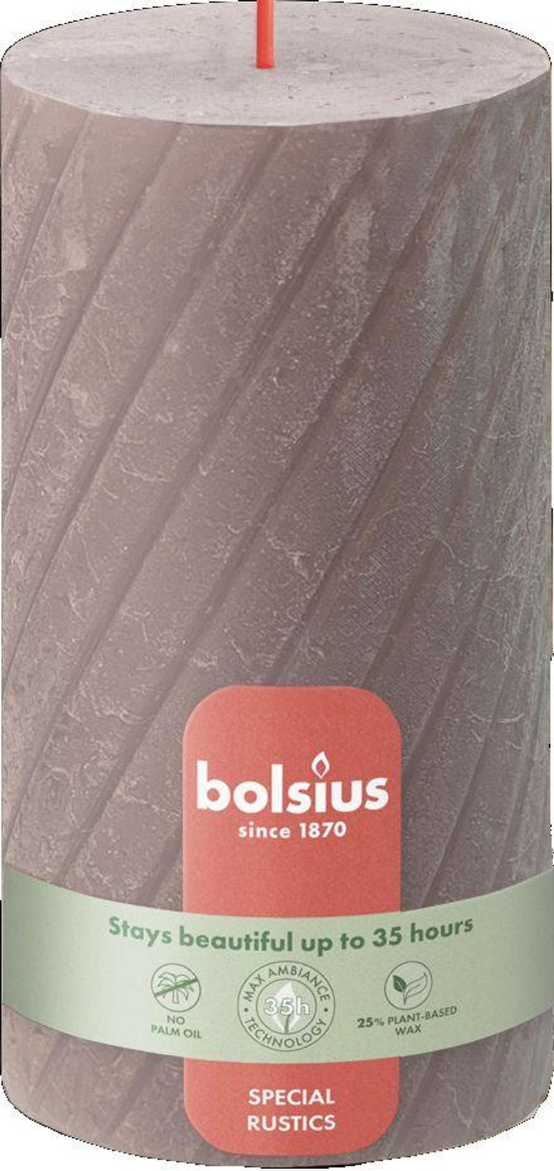 BOLSIUS Stumpenkerze Rustik Twisted Ribbed 130/68mm Rustikales Taupe
