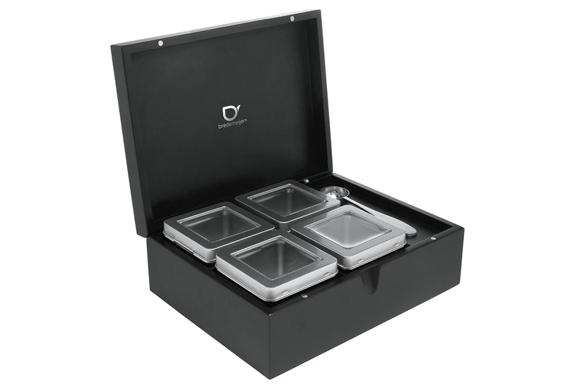 BREDEMEIJER Teebox mit 4 Dosen und Kaffeemaßlöffel matt schwarz