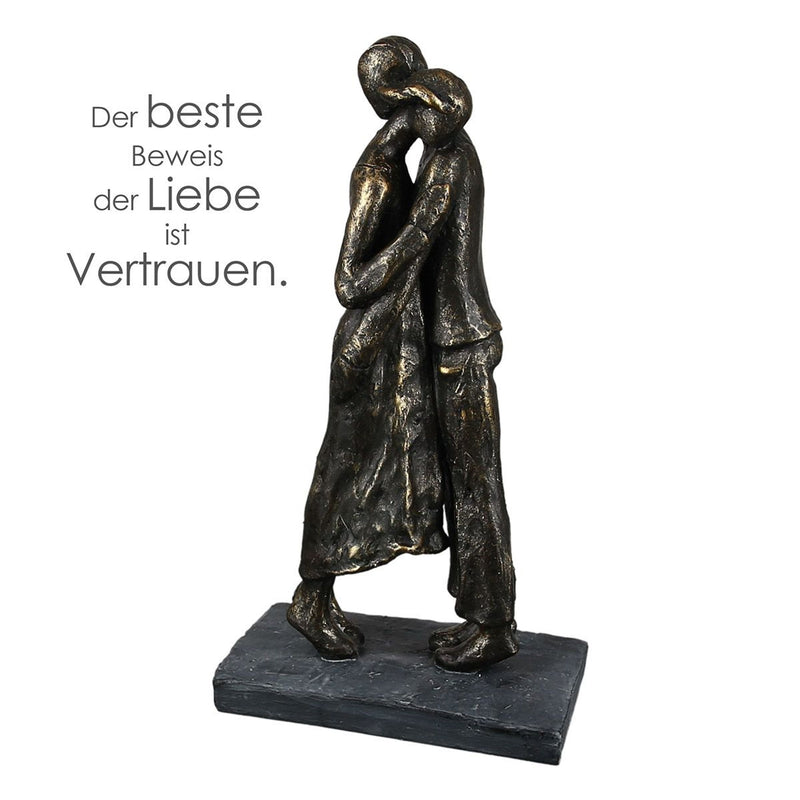 Tolle repräsentative Motto Design Figur als liebevolles Paar, Skulptur und Kunstobjekt, Modell „ DER BESTE BEWEIS... „ bronzefarbenes finish, Maße 25 x 13 x 8 cm, pure Lebensfreude