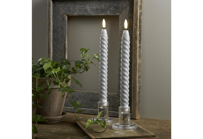 STAR TRADING LED-Echtwachs-Leuchterkerze Flamme Swirl Antique 25x2,3cm grau 2Stück