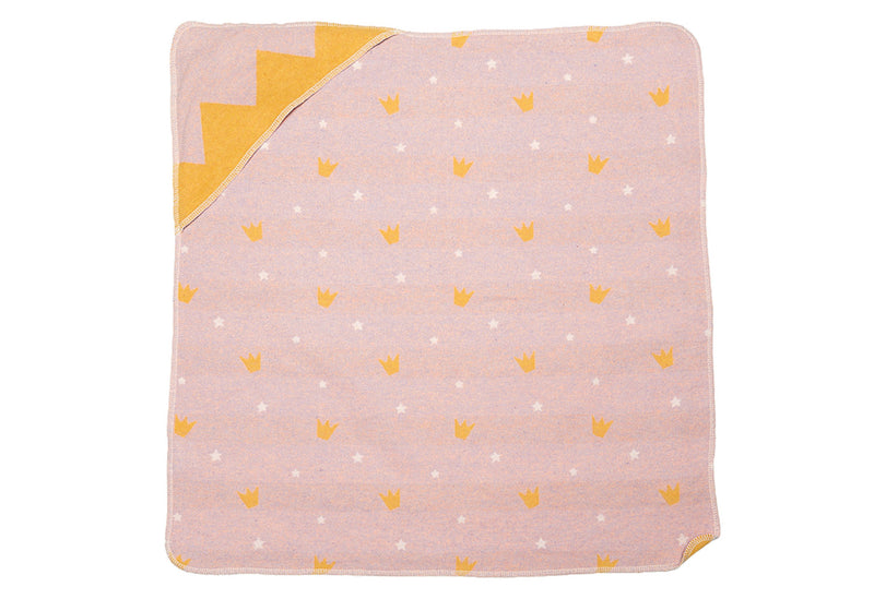 FUSSENEGGER Babydecke mit Kapuze Kronen 80x80cm altrosa