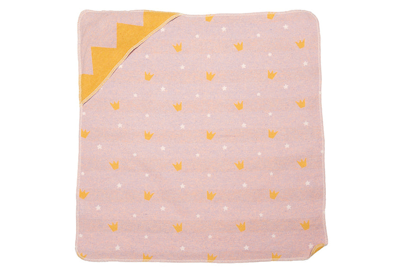 FUSSENEGGER Babydecke mit Kapuze Kronen 80x80cm altrosa