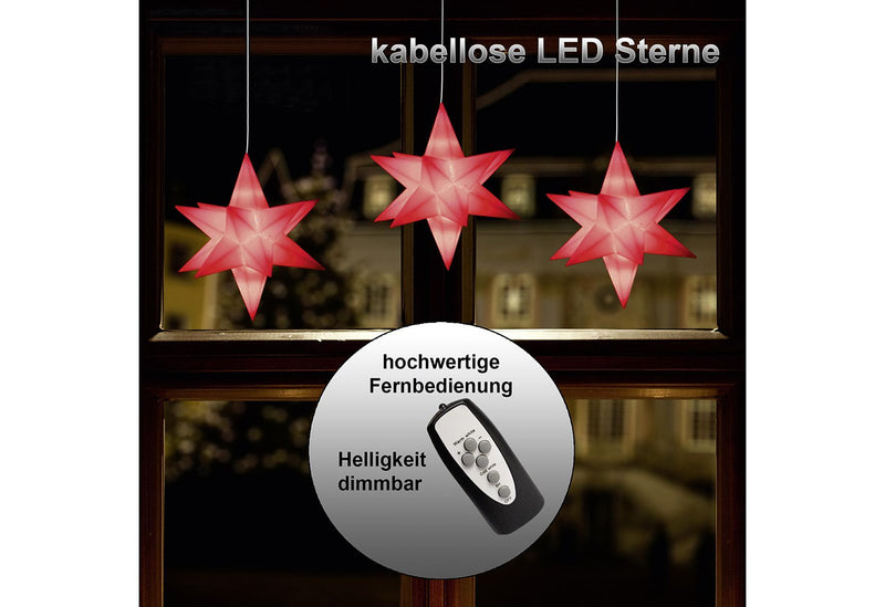F-H-S Sterne LED kabellos ø13cm rot 3er Set