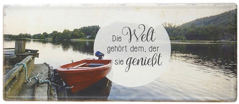 Wandbild Metallschild im Foto Stil, Modell „ Die Welt gehört...“  , Material Metall , Maße 35 x 15 cm, ideal für Garten, Terrasse, Bar, Cafe, Cafeteria oder einfach Zuhause.