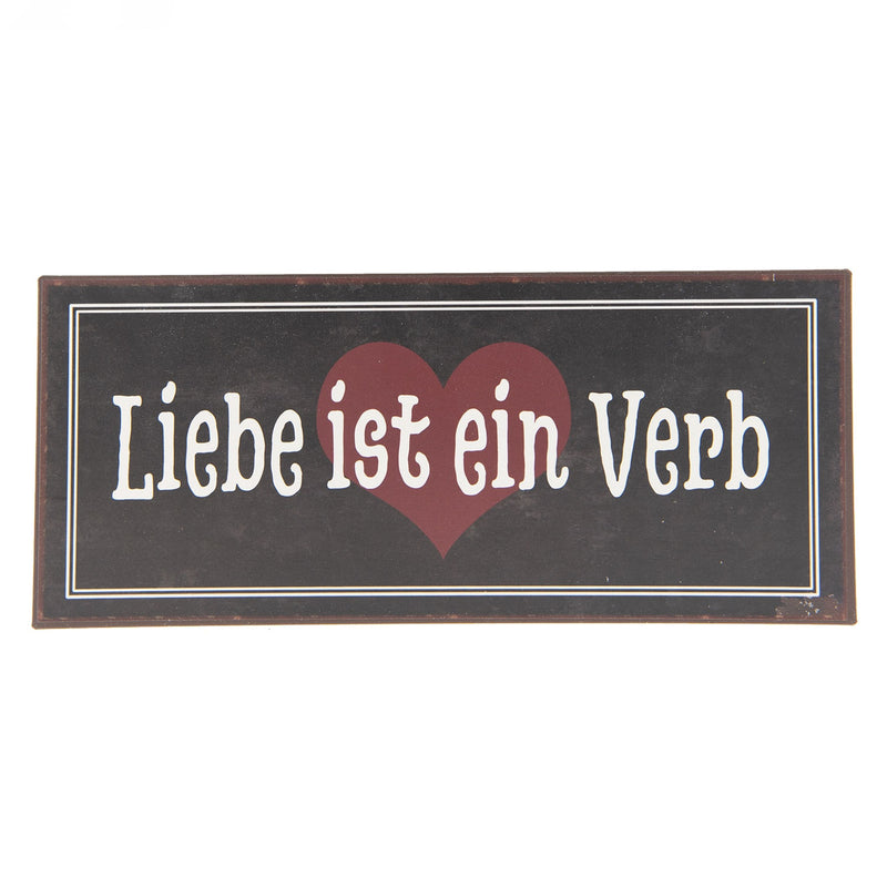 Vintage Retro Blechschild, Modell LIEBE IST EIN VERB, Material Metall , Maße 30 x 13 cm, anthrazit vintage, ideal für Bar, Cafe, Cafeteria oder einfach Zuhause