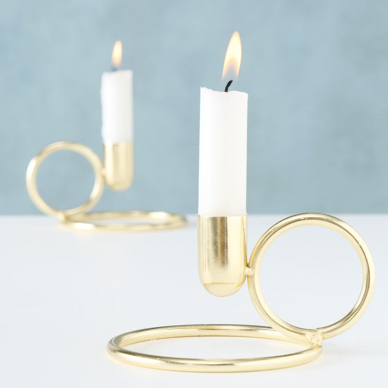 2er Set goldfarbener Kerzenständer , Höhe 7 cm mit 12 cm Breite, Modell KANDY GOLD, Kerzenhalter, Kerzenleuchter, fester Stand, Eisen pulverbeschichtet, hoher Neidfaktor
