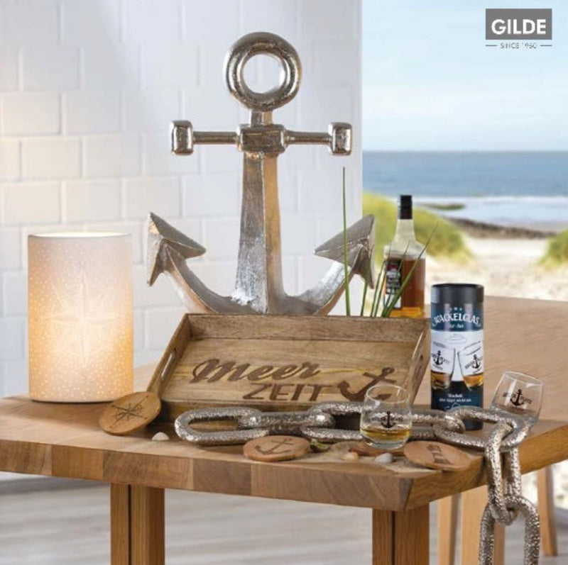 Toller beleuchteter Leuchtturm als Holzaufsteller, top angesagt, maritimer Stil, Modell: TOP OF COAST, Farbe Azurblau, Highlight ist die schöne LED Beleuchtung in den Fenstern