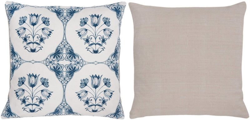 Landhaus Kissenbezug 40 x 40 cm, 100 % Baumwolle, nordischer Landhausstil, Modell BLUE FLOWER, Kissenhülle leicht & angenehm, Vintage in weiß blau gemustert, toll für Bänke und Stühle