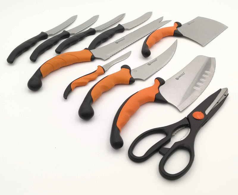 Grill und Steakmesser plus Küchenmesserset, Edelstahl 10 Teile, alles was eine moderne Küche benötigt, incl. 4 Steakmesser, ergonomische Griffe, sichere Einfassung, tolle Geschenkidee